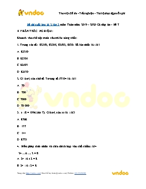 Đề thi Cuối học kì II môn Toán Lớp 3 - Đề số 7 - Năm học 2019-2020 (Có đáp án)